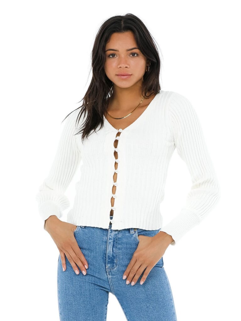 Line & Dot Evelyn Sweater Cardigan Top in White FashionPass