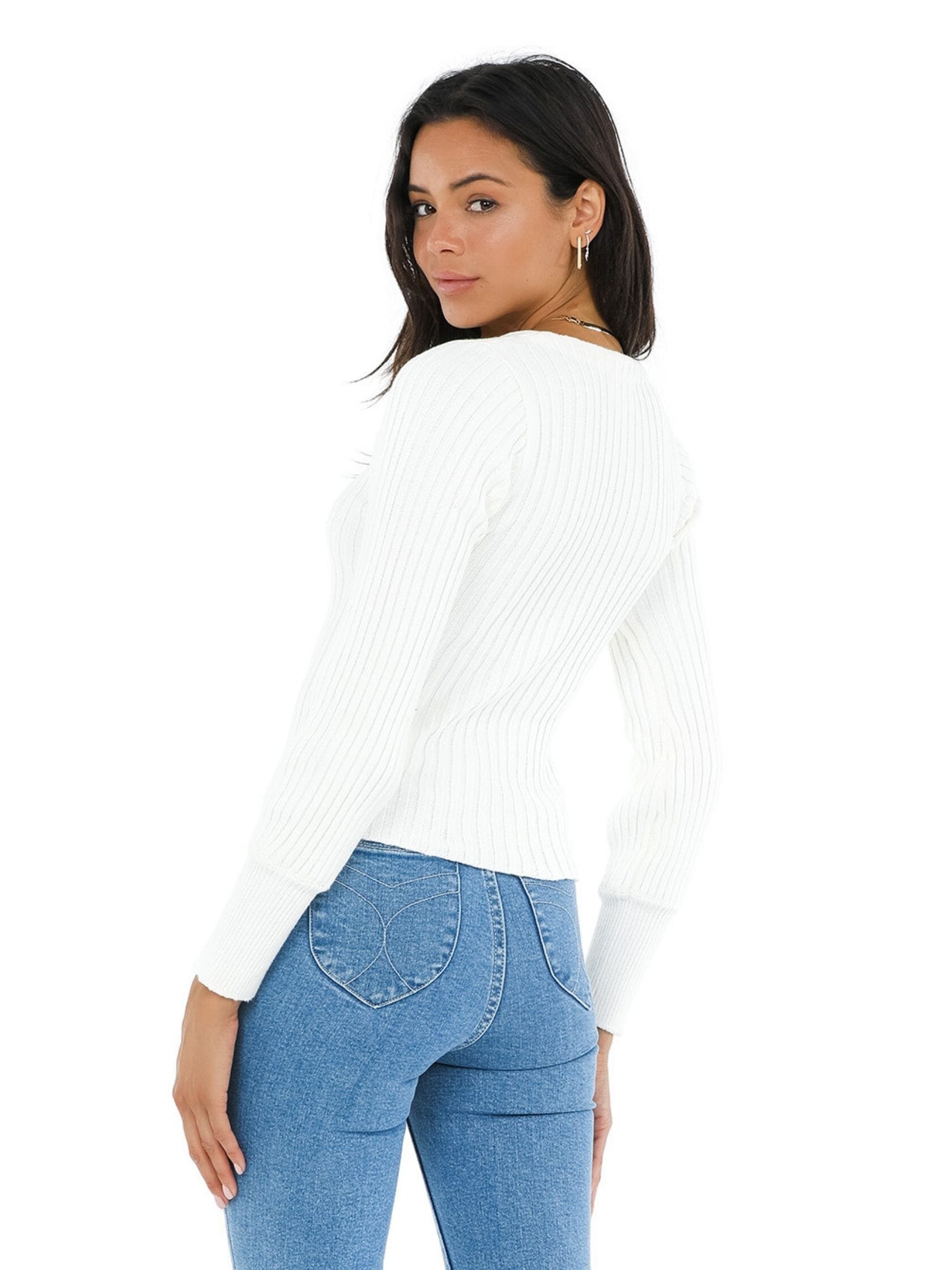 Line & Dot Evelyn Sweater Cardigan Top in White FashionPass