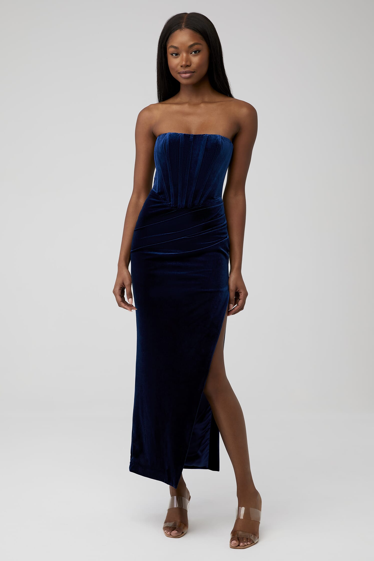 Bardot | Everlasting Velour Midi Dress in Navy| FashionPass