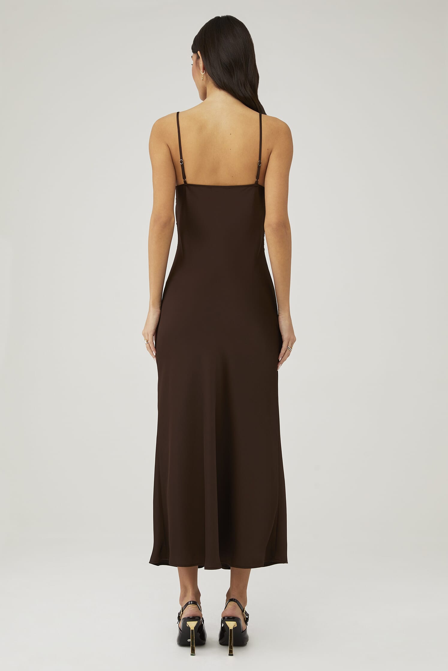 Elodie | Evy Satin Slip Dress in Brown| FashionPass Elodie | Evy Satin Slip Dress in Brown| FashionPass
