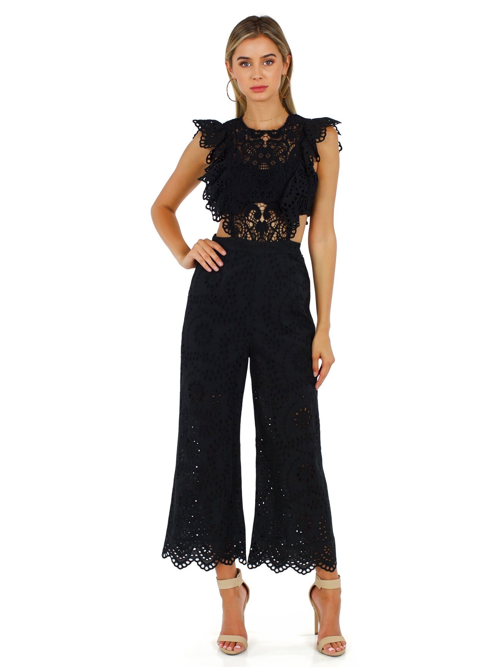 Nightcap Clothing Eyelet Apron Jumpsuit in Black FashionPass