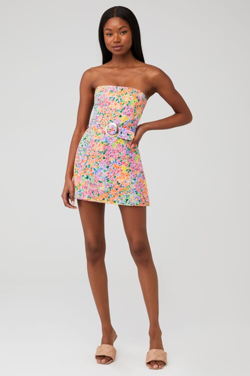 For Love & Lemons | X Fashionpass Teagan Mini Dress in Patchwork Print|  FashionPass