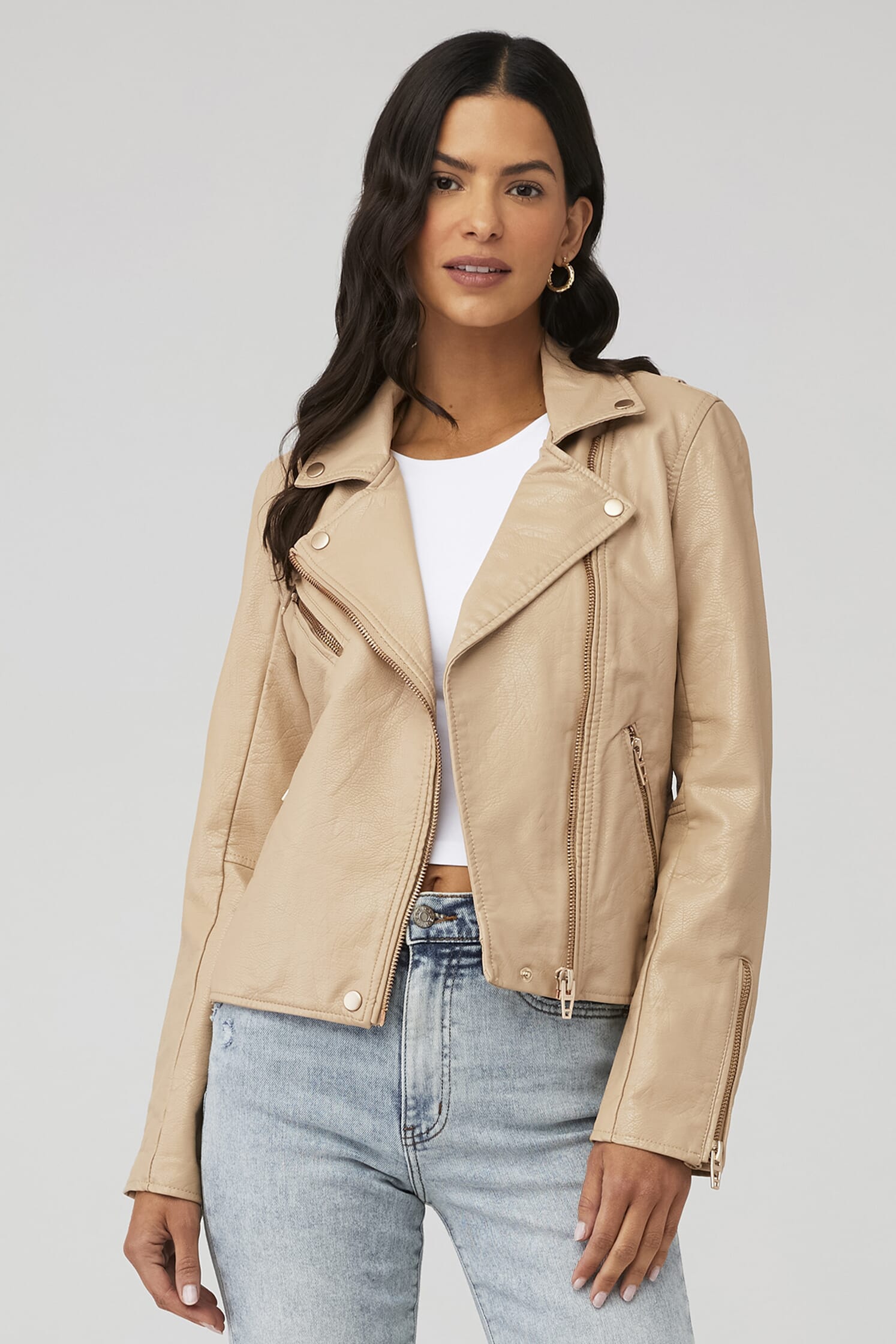 Blank NYC | Faux Lear Moto Jacket in Natural Light| FashionPass