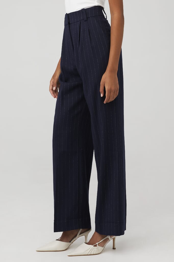 Favorite Daughter | Favorite Pant Shortie in Navy Pinstripe| FashionPass