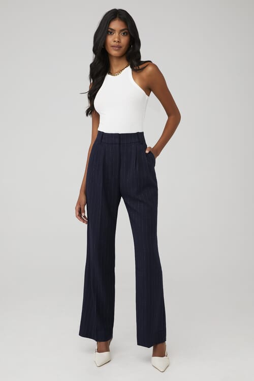 Favorite Daughter | Favorite Pant Shortie in Navy Pinstripe| FashionPass