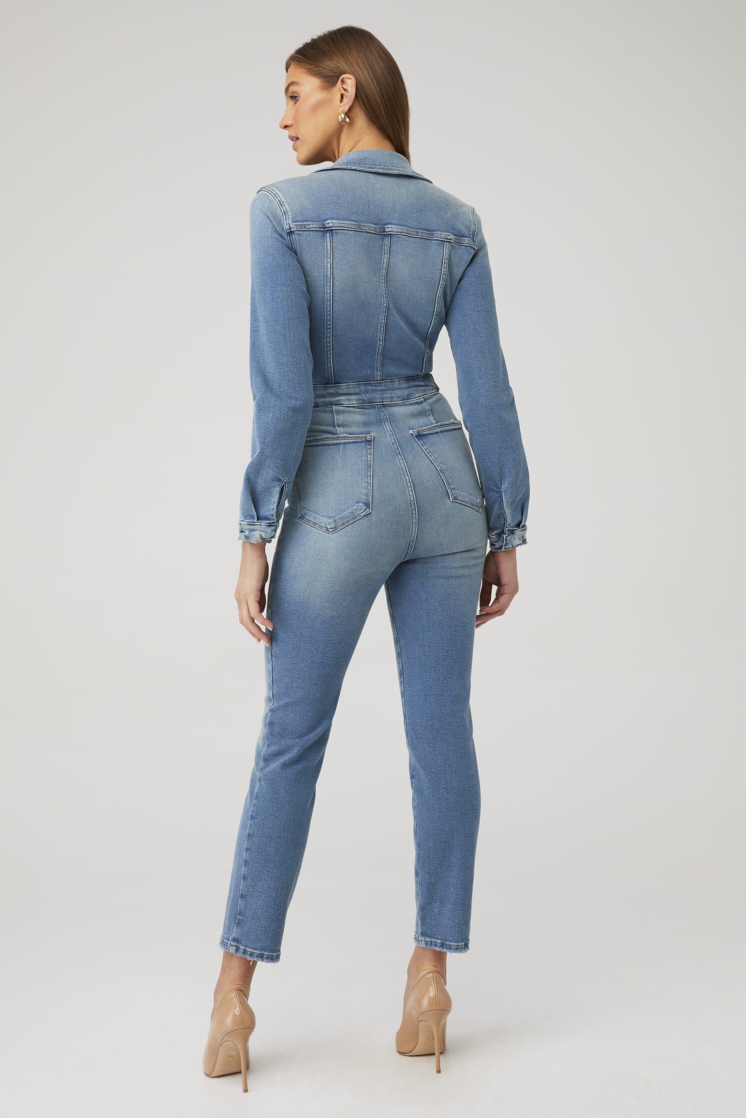 Good American Fit For Success Long Sleeve Jumpsuit In Blue691 Fashionpass