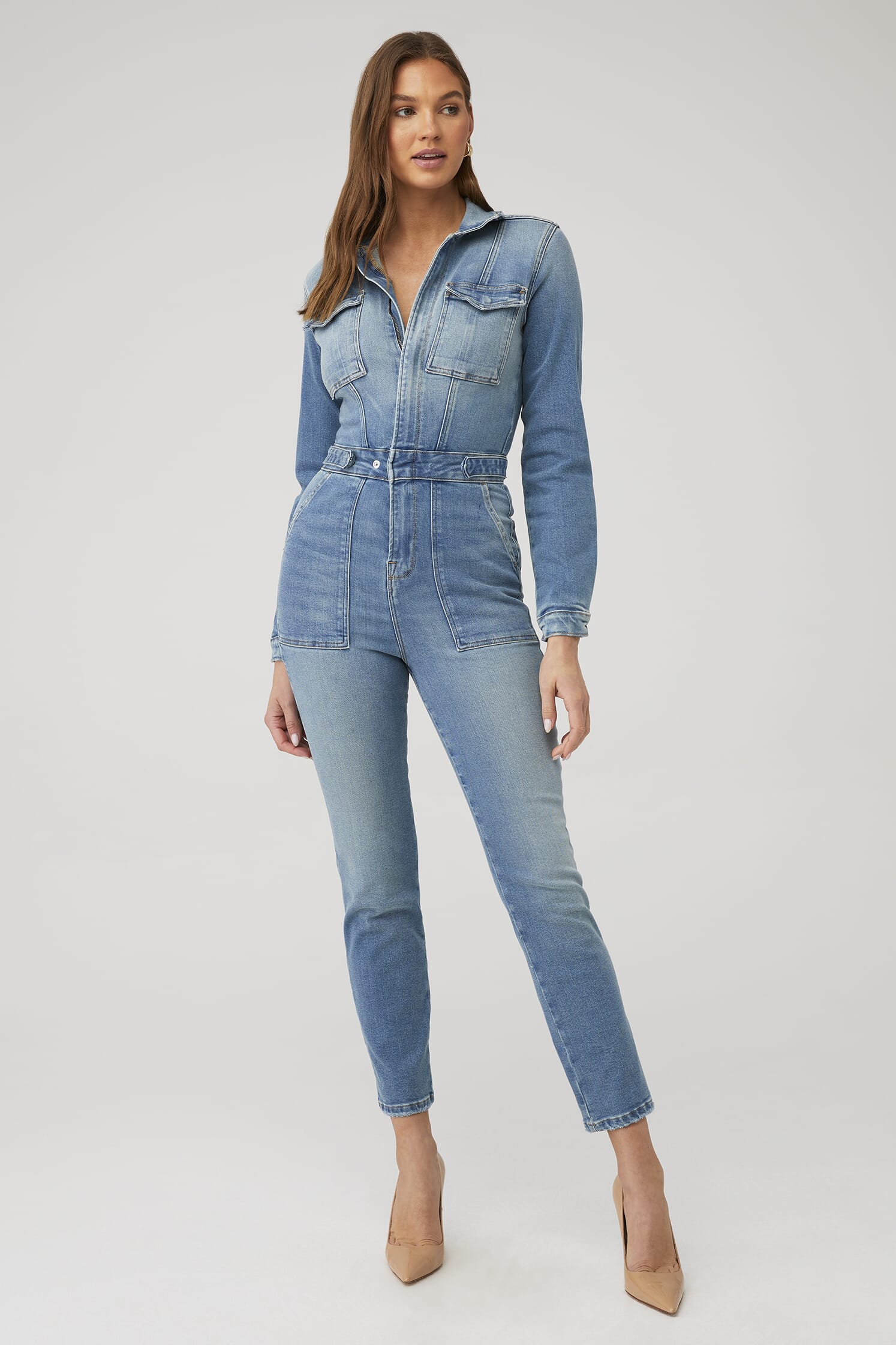 Good American | Fit For Success Long Sleeve Jumpsuit in Blue691| FashionPass