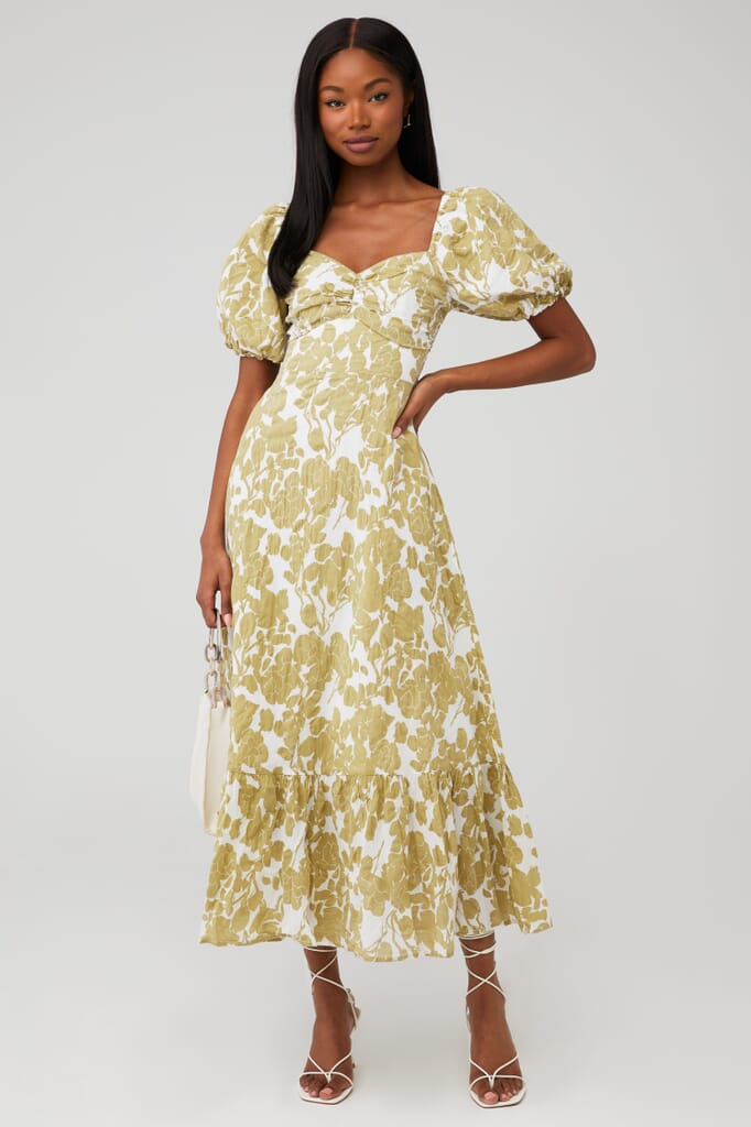 English Factory | Floral Print Maxi Dress in Tan| FashionPass