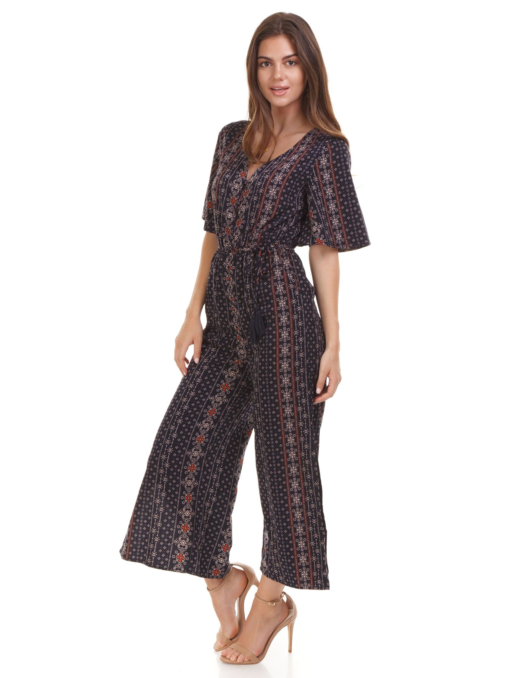 Moon River | Flutter Sleeve Wide Leg Jumpsuit in Navy| FashionPass