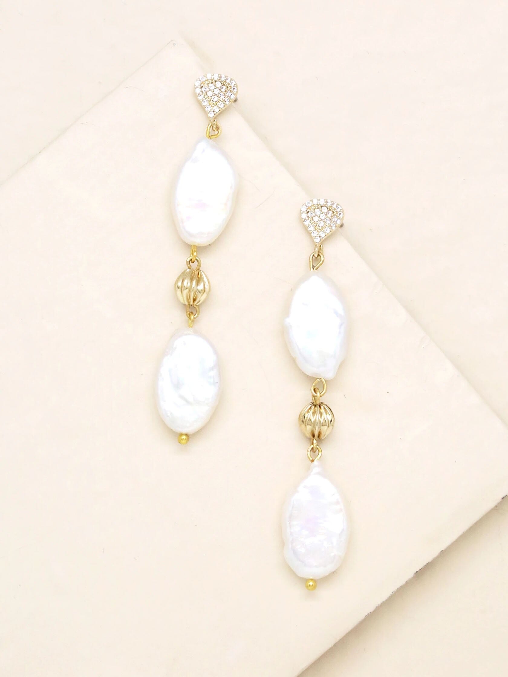 Ettika | Freshwater Pearl Double Drop Earrings in Pearl/Gold| FashionPass