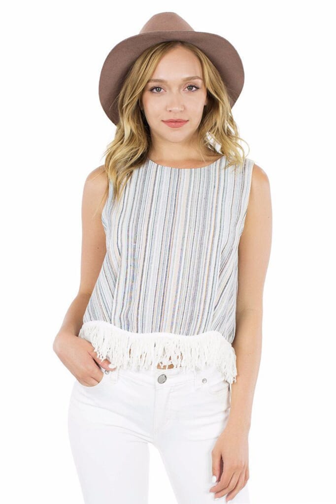 Lucca Couture Fringe Top in Stripe