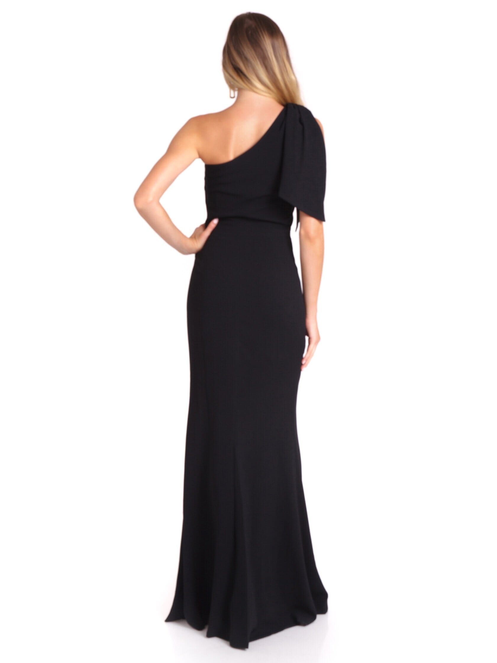 Dress the Population | Georgina Crepe One-Shoulder Gown in Black ...