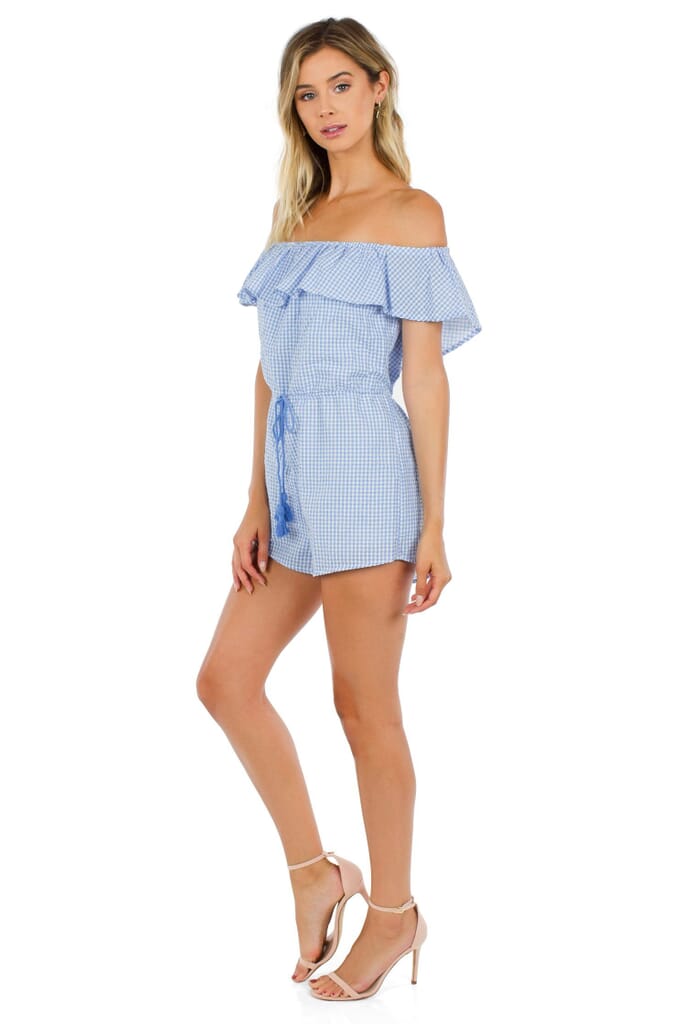 FashionPass Going Gingham Romper in Sky Blue