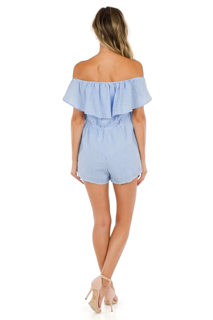 FashionPass Going Gingham Romper in Sky Blue