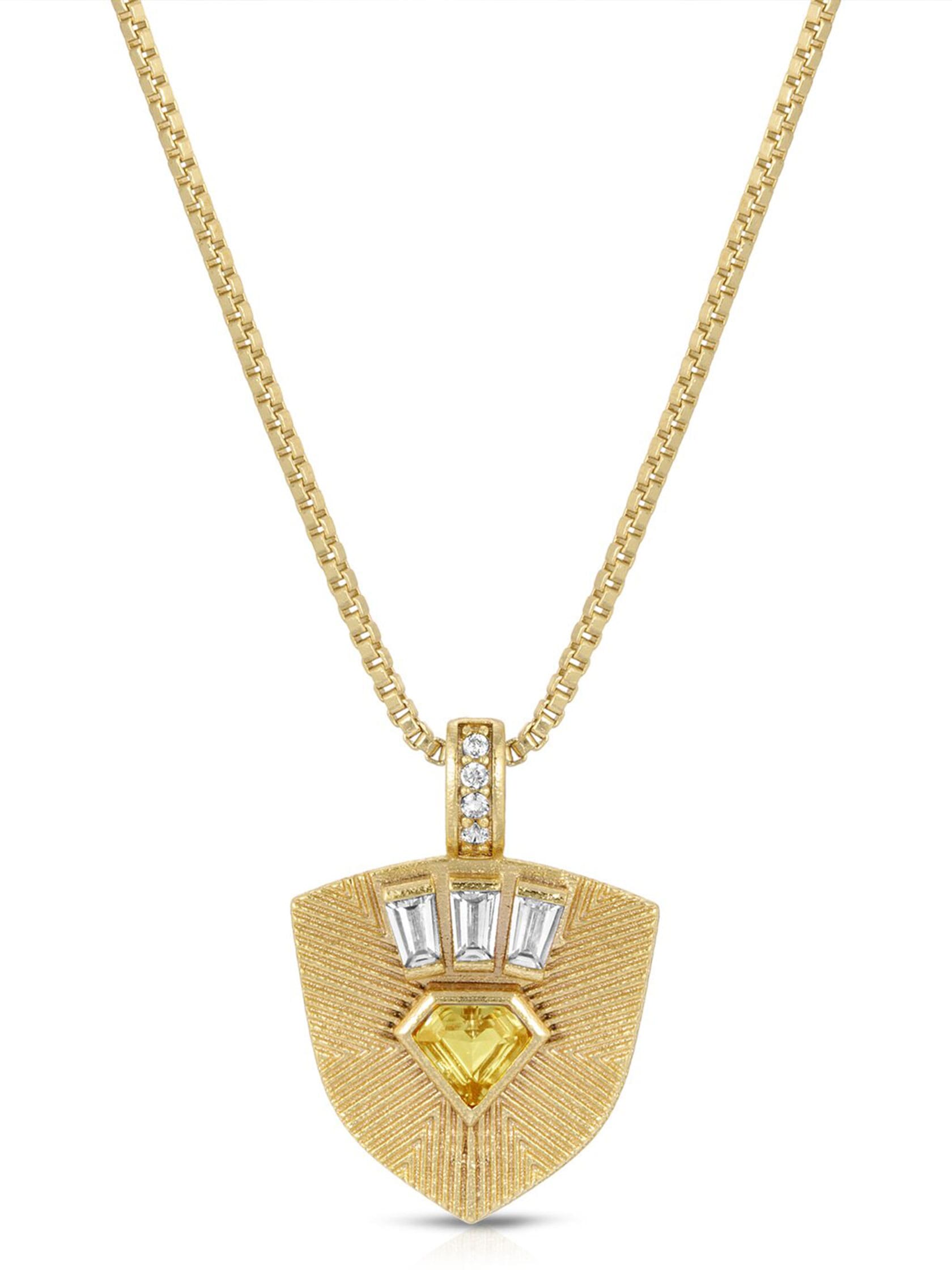 Joy Dravecky | Goldie Shield Necklace in Citrine| FashionPass