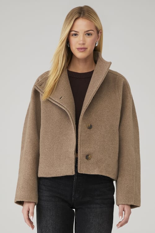 Eaphi BIG COLLAR HALF JACKET コート ブラウン Elodie | Gracyn Half Coat in Cocoa| FashionPass