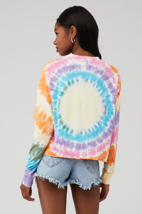 DAYDREAMER Grateful Dead Tie Dye Long Sleeve Crop in Rainbow Tie Dye FashionPass