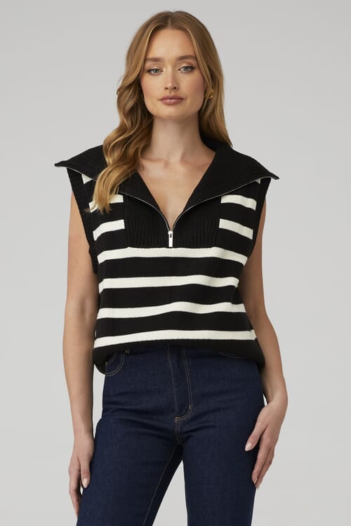 WeWoreWhat | Half Zip Sweater Vest in Black/Ecru| FashionPass