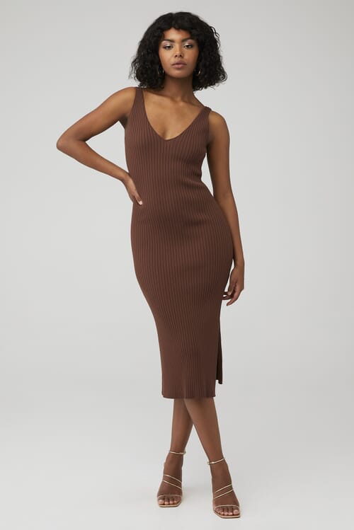 Line & Dot | Hall Sweater Dress in Chocolate| FashionPass