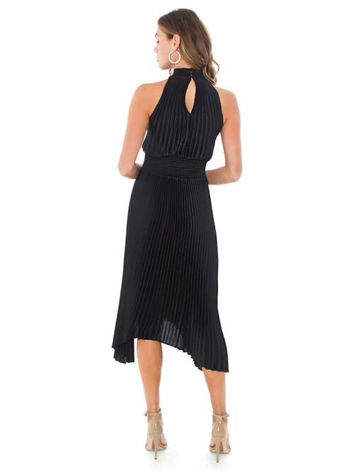 1.STATE | Halter Neckline Pleated Charmeuse Dress in Rich Black ...