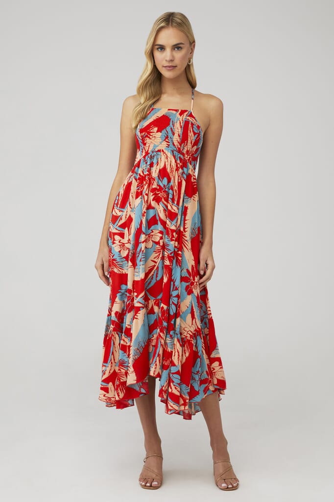 Free People Heat Wave Printed Maxi in Red/Gold