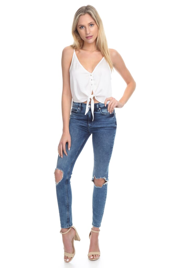 Free People High Rise Busted Skinny Jeans in Midstone