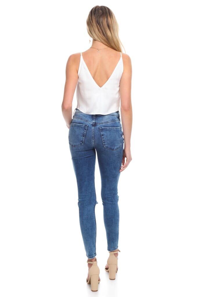 Free People High Rise Busted Skinny Jeans In Midstone Fashionpass
