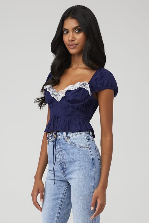 For Love & Lemons | Holland Top in Blue| FashionPass