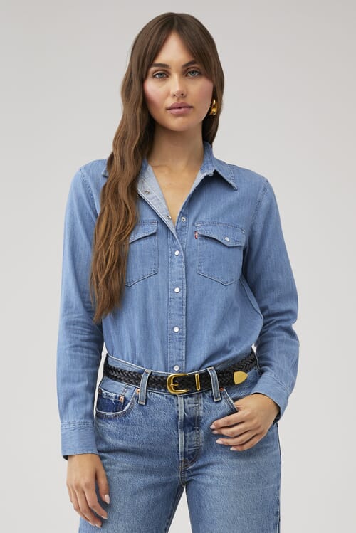 Good American | Denim Oversized Shirt in Indigo599| FashionPass