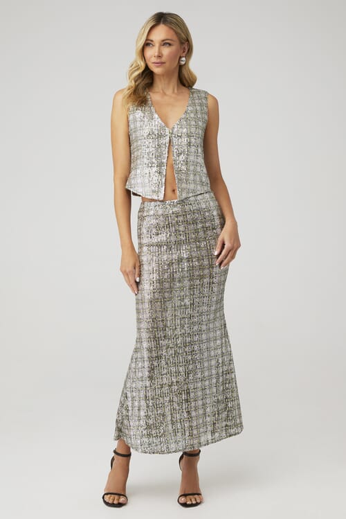 In The Mood For Love | Indigo Cher Skirt in Beige & Silver| FashionPass