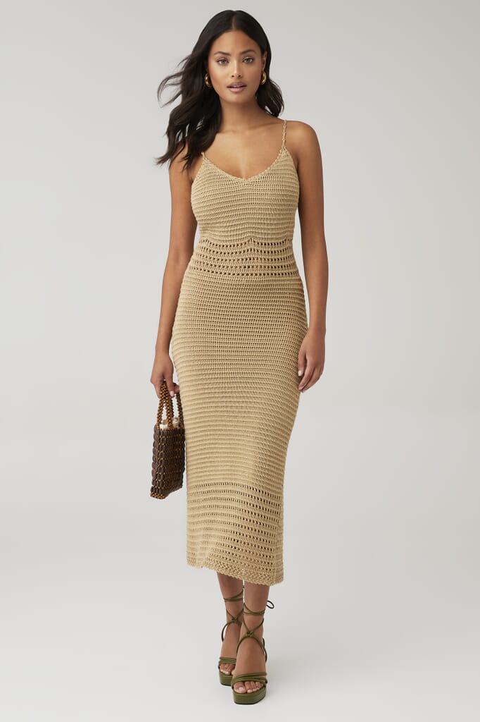 Line & Dot Isabel Crochet Dress in Sand FashionPass