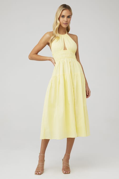 WAYF | Strapless Midi Dress in Yellow| FashionPass