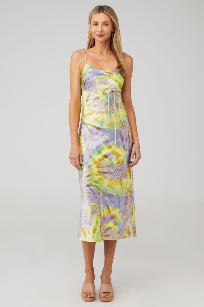 jackie satin midi dress Line and Dot Jackie - Black Tie-Dye Dress - Sleeveless Slip Dress
