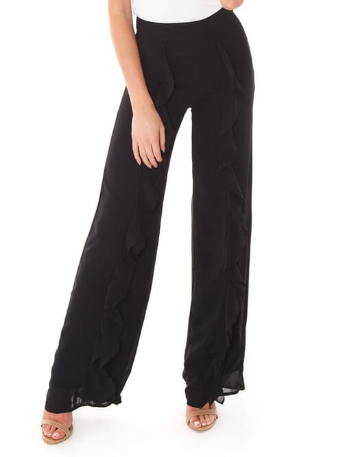 Line & Dot | Jayne Wide Leg Ruffle Pants in Black| FashionPass