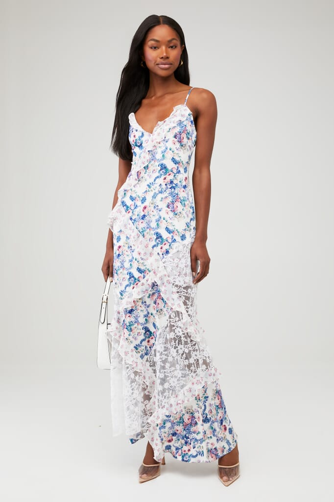 navy blue dress for baby girl Altar'd State Valerie Asymmetrical Lace Maxi Dress at Hamilton Place in  Chattanooga, TN main image 1