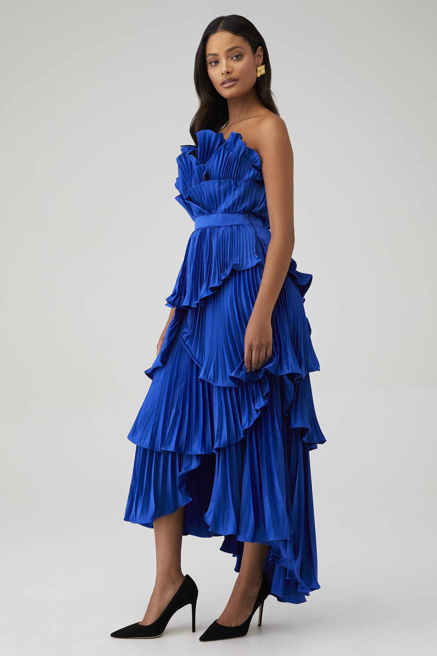 amur fashion blue dress Stef Pleated Gown