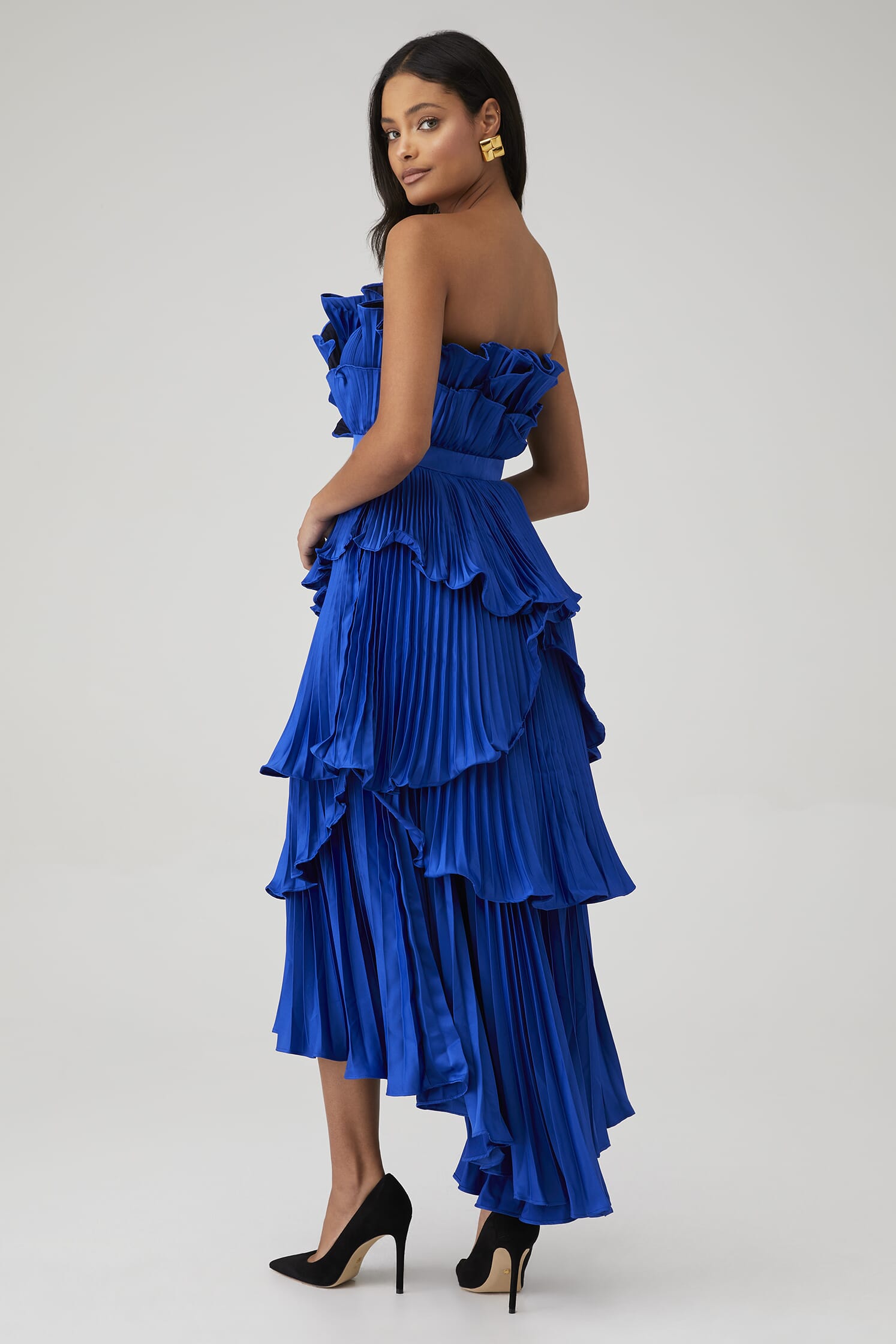 AMUR | Judah Scallop Pleated Dress in Deep Waters| FashionPass