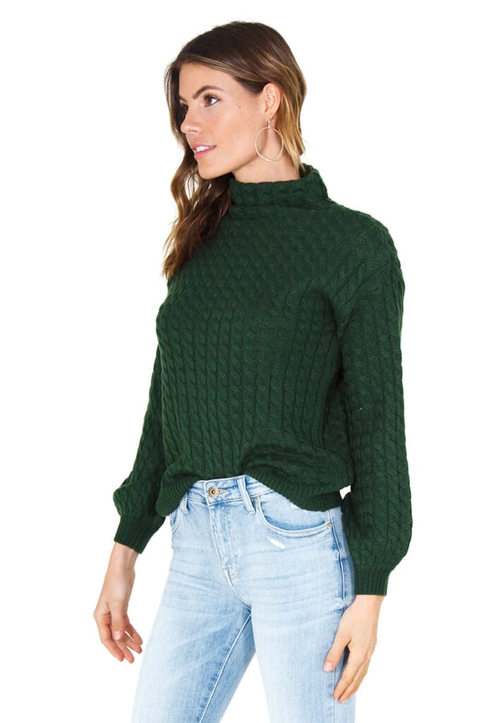 Line & Dot | Juniper Cable Knit Sweater in Hunter Green| FashionPass