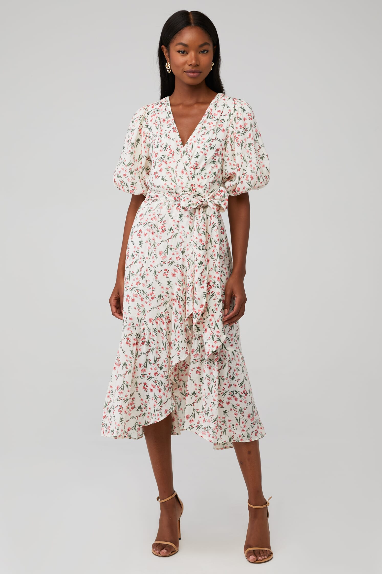 MINKPINK Kacey Puff Sleeve Midi Dress in Multi| FashionPass