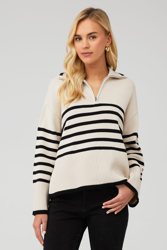 Cropped Zip Pullover - Midnight Pinstripe – NOMIA