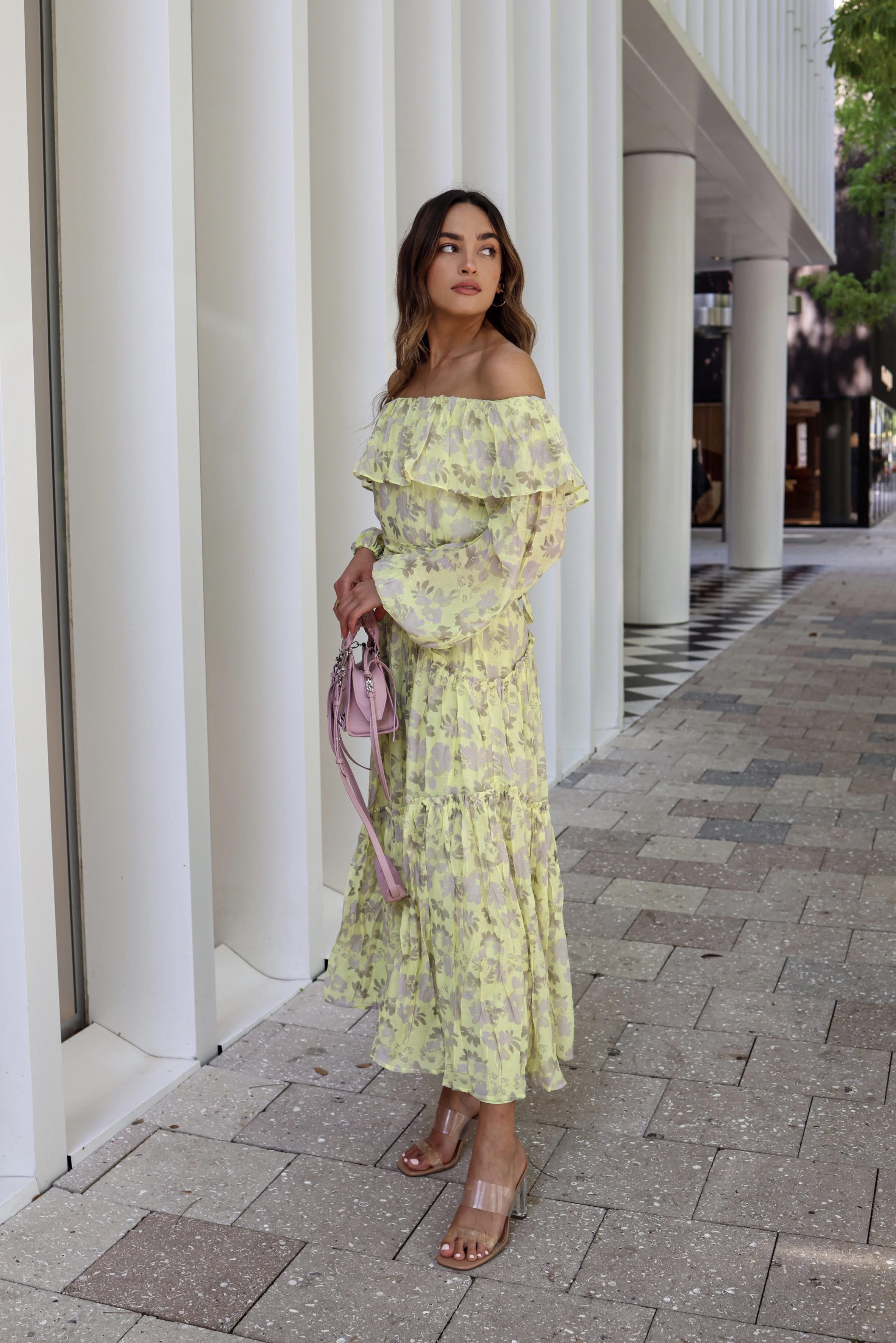 ASTR | Kaylani Dress in Yellow Grey Floral| FashionPass