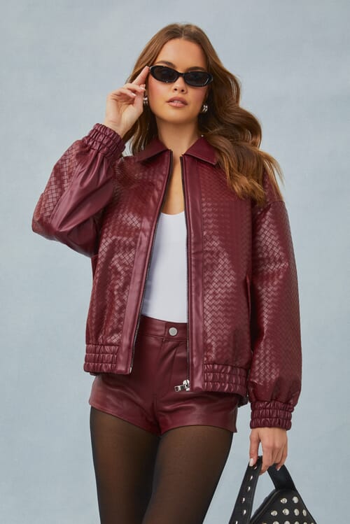 LIONESS | Kenny Woven Bomber in Burgundy| FashionPass