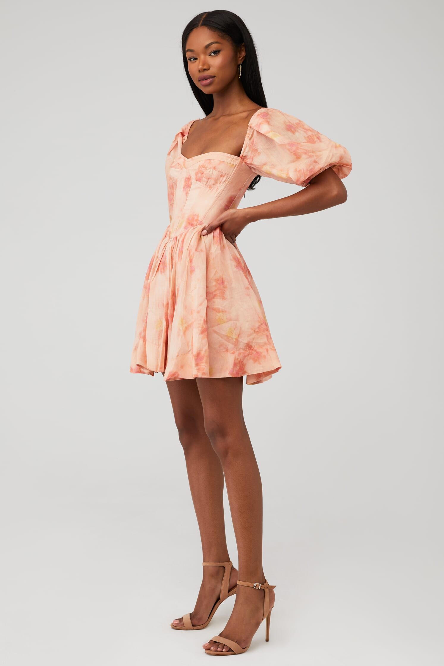 Bardot, Kiah Corset Mini Dress in Orange Floral