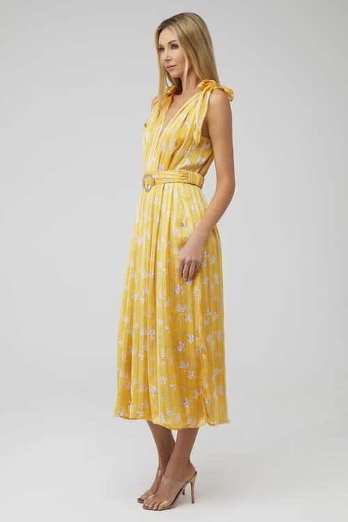 Yellow Floral Chiffon Dress