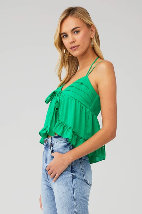 WAYF | Knotted Cami Top Crinkle Georgette in Green| FashionPass