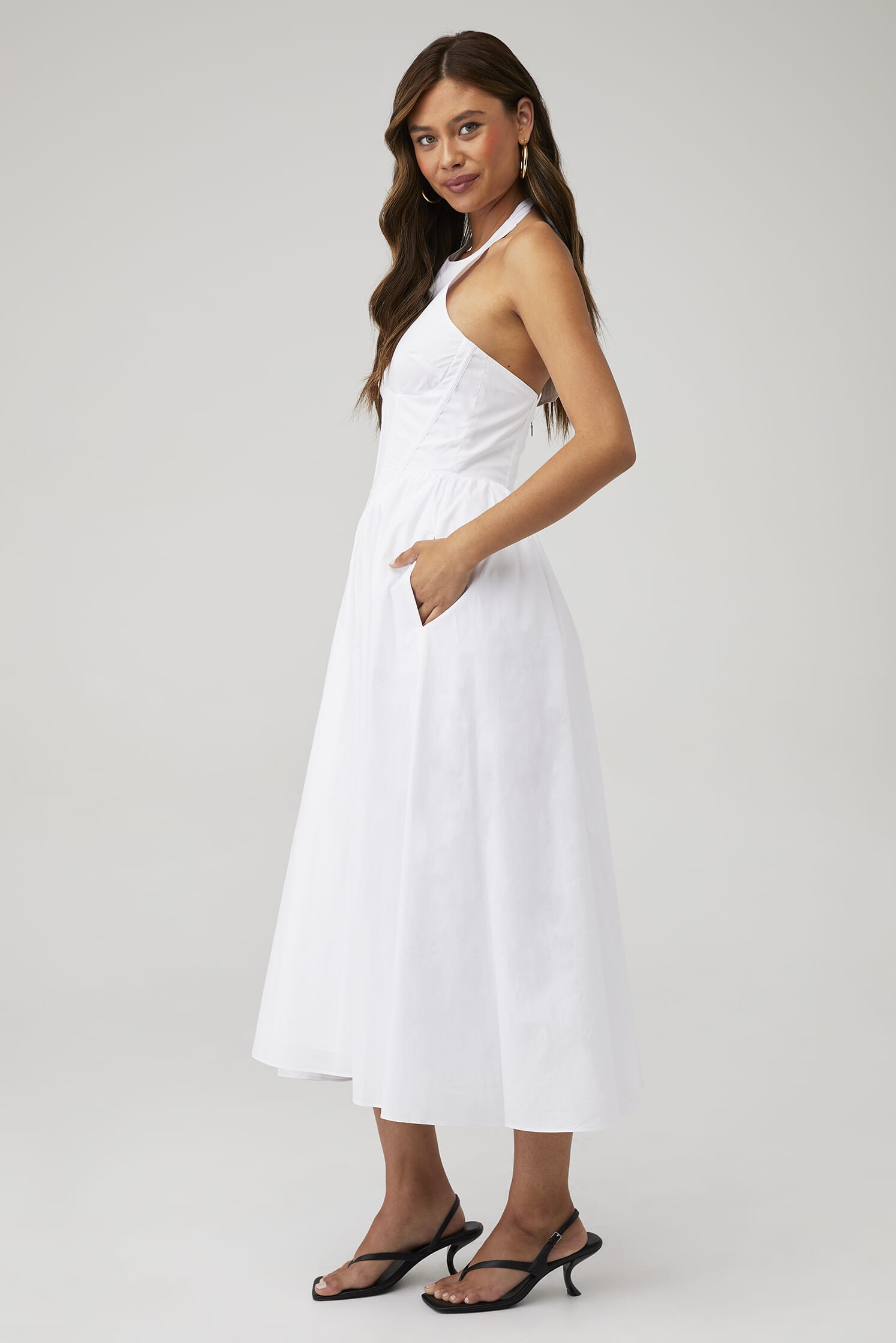 open lace back dress Bardot Peplum Midi Dress main image 1