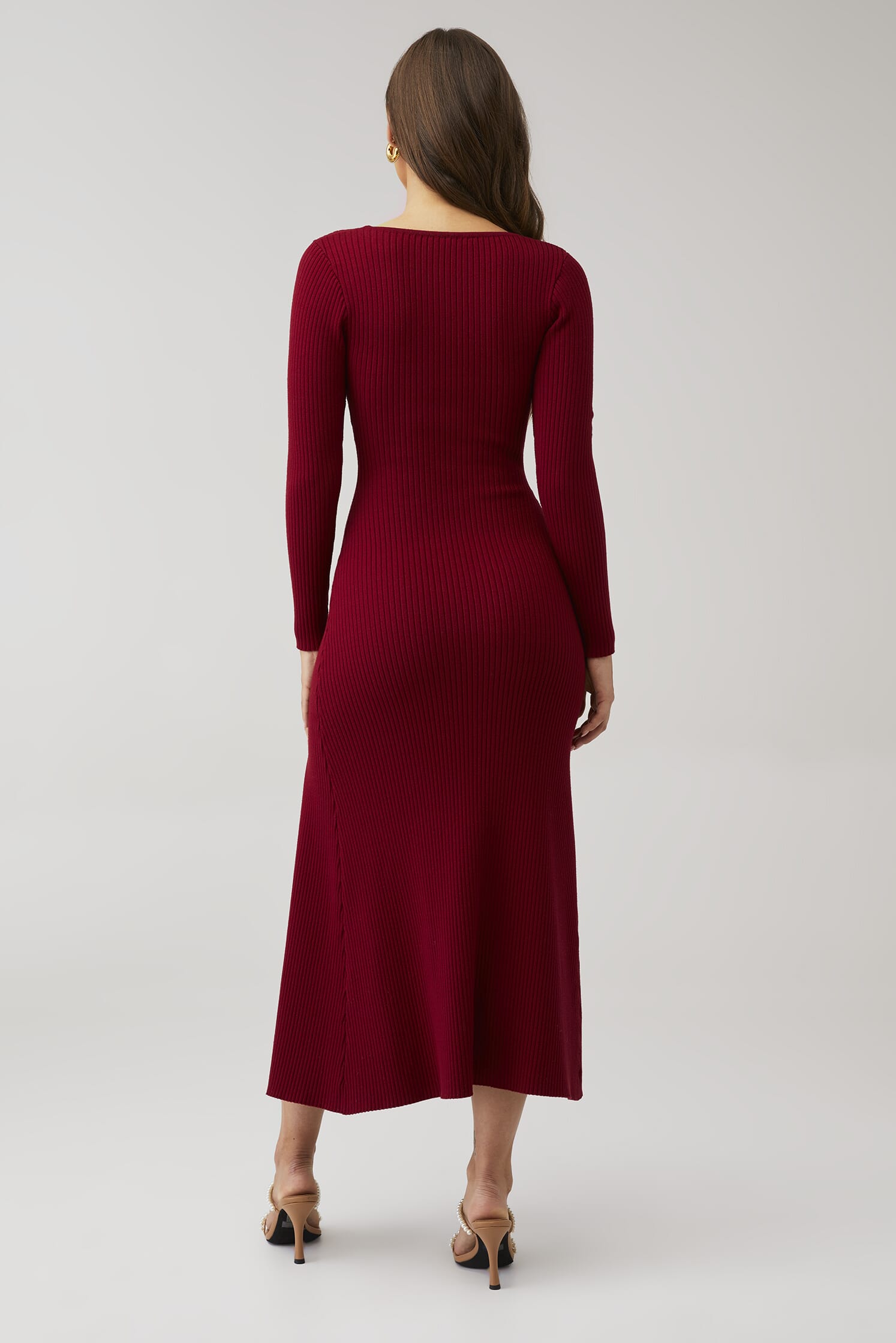 strapless open back dress Knit Jumper Dress Cherry Red Brown Grey | Cosy Winter Dress