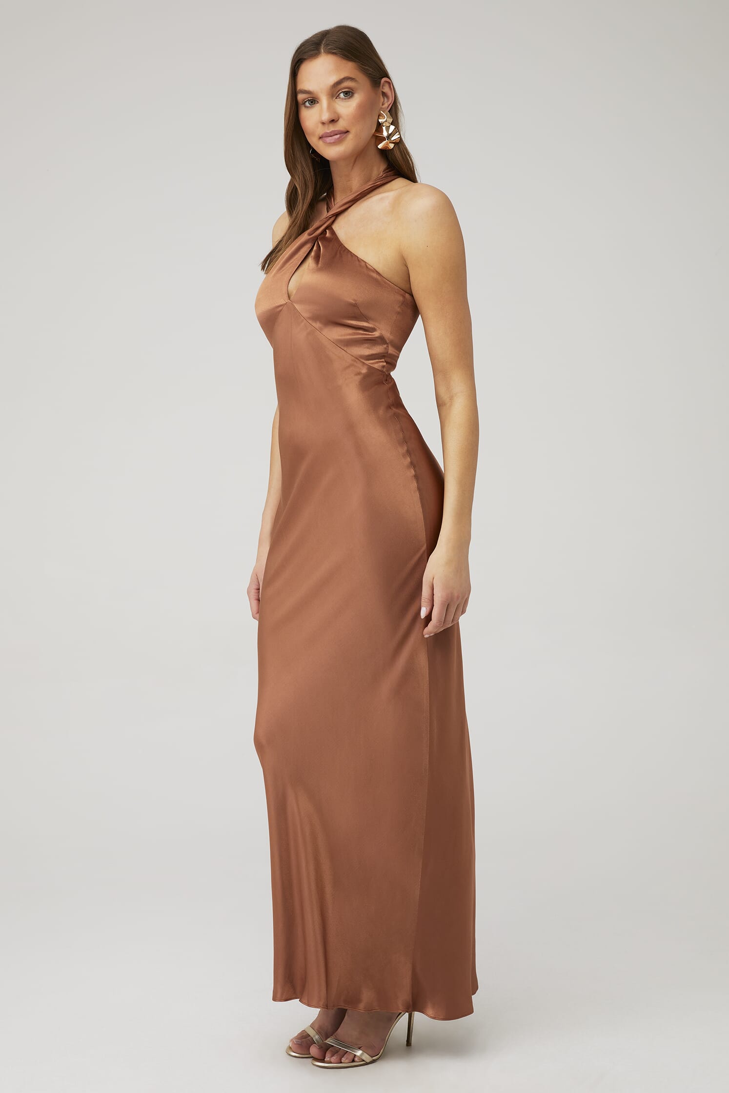 Shona Joy La Lune High Neck Twist Maxi Dress in Almond| FashionPass