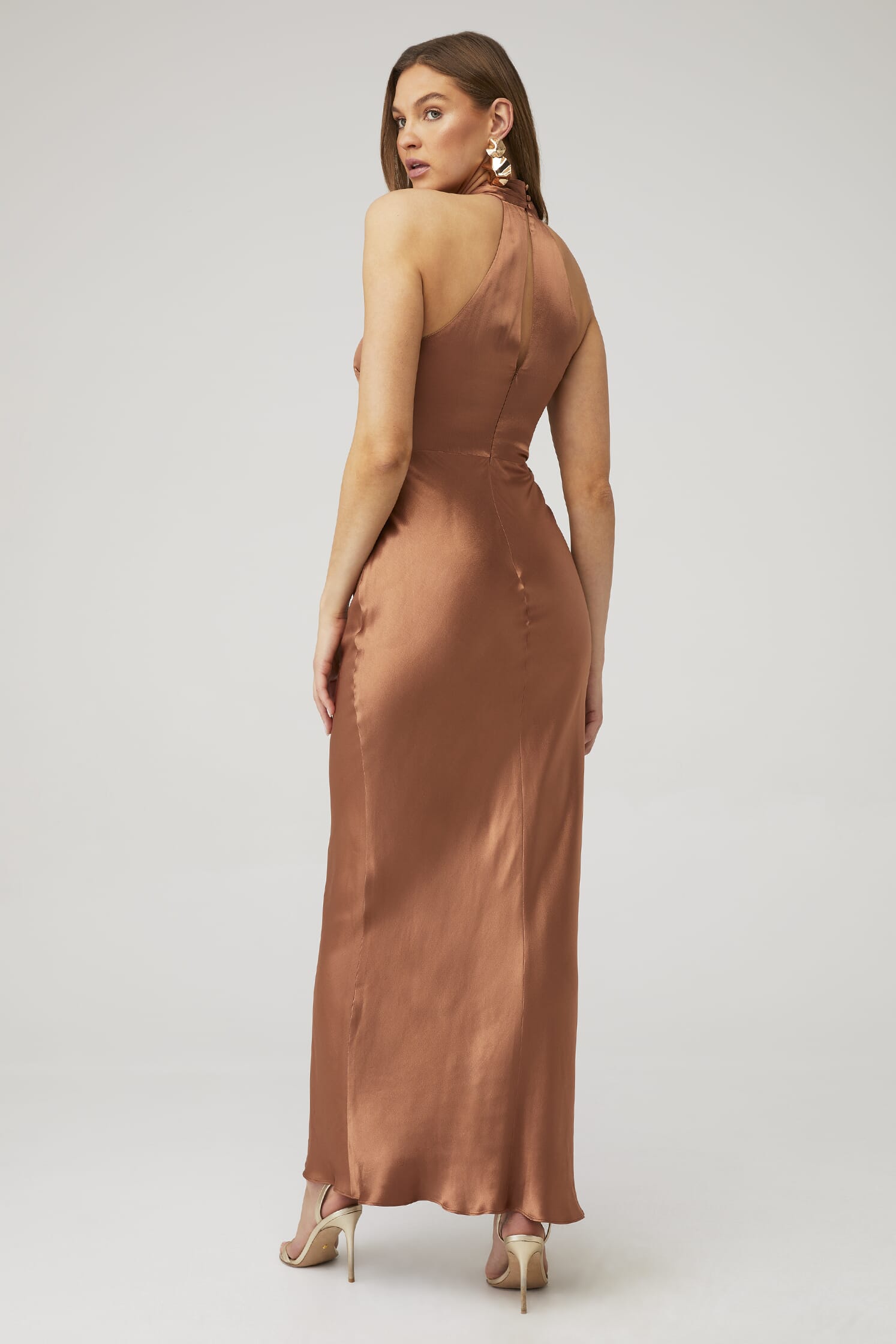 Shona Joy | La Lune High Neck Twist Maxi Dress in Almond| FashionPass