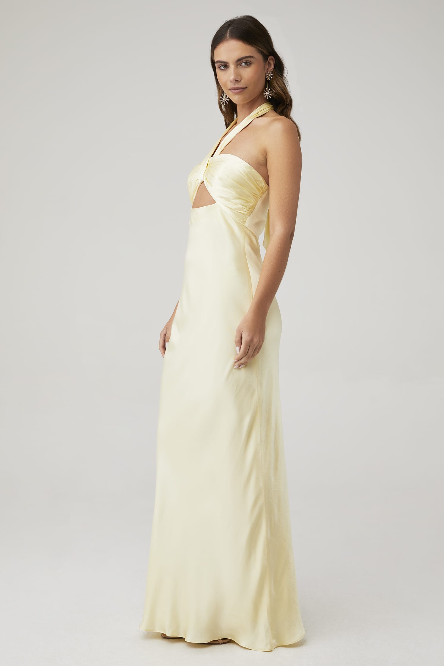 Shona Joy La Lune Ruched Halter Maxi Dress in Lemon| FashionPass